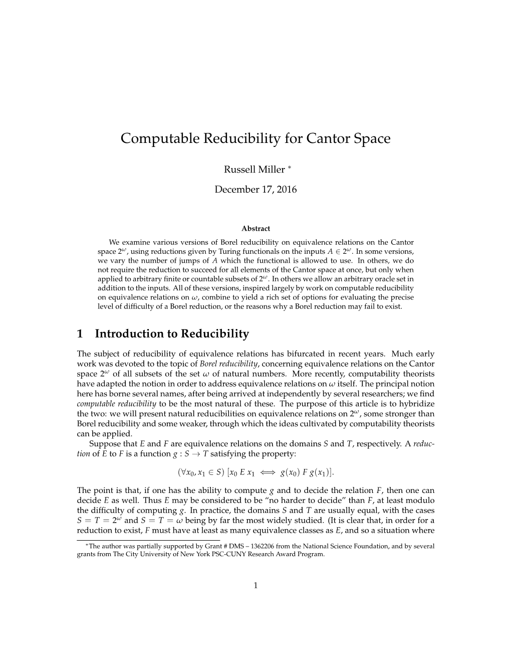 Computable Reducibility for Cantor Space