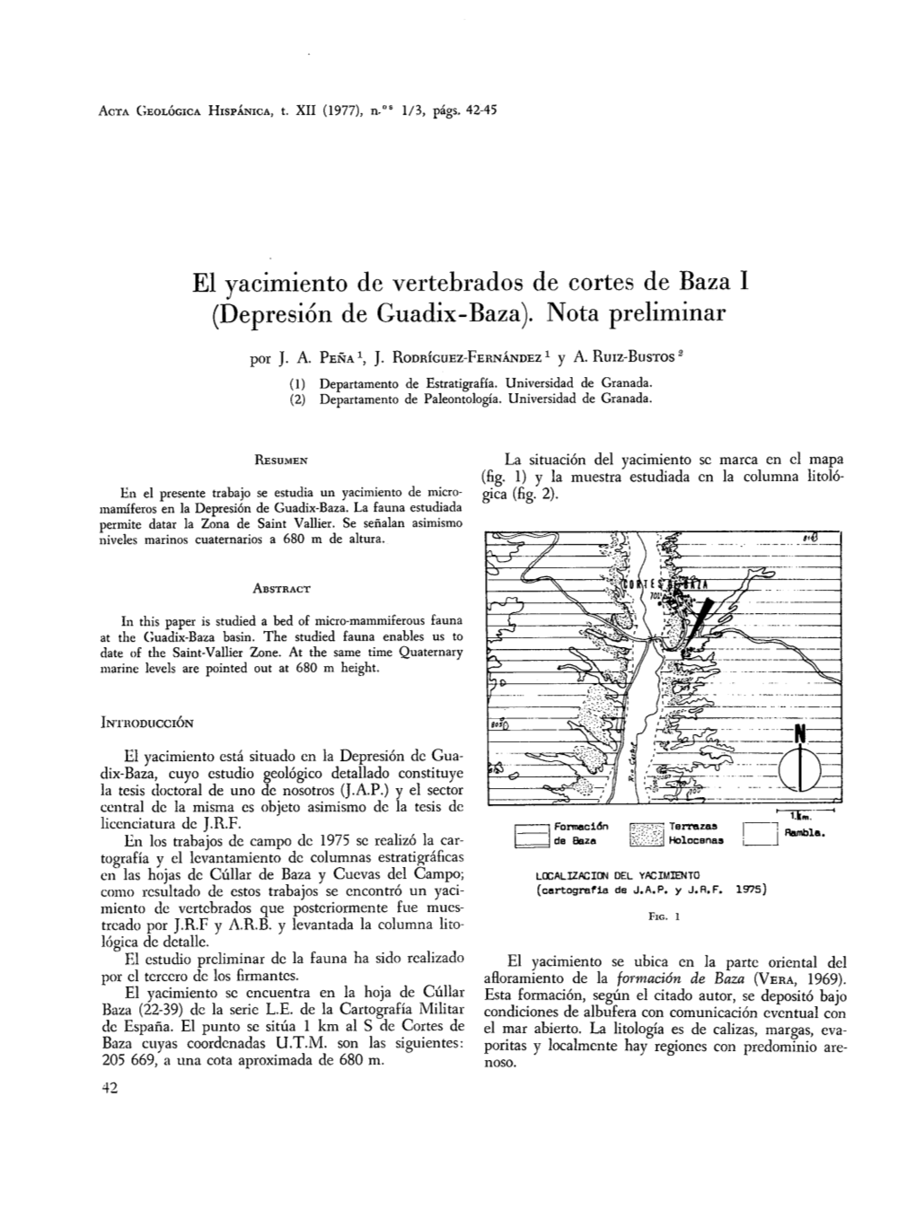 El Yacimiento De Vertebrados De Cortes De Baza 1 (Depresión De Guadix-Baza)