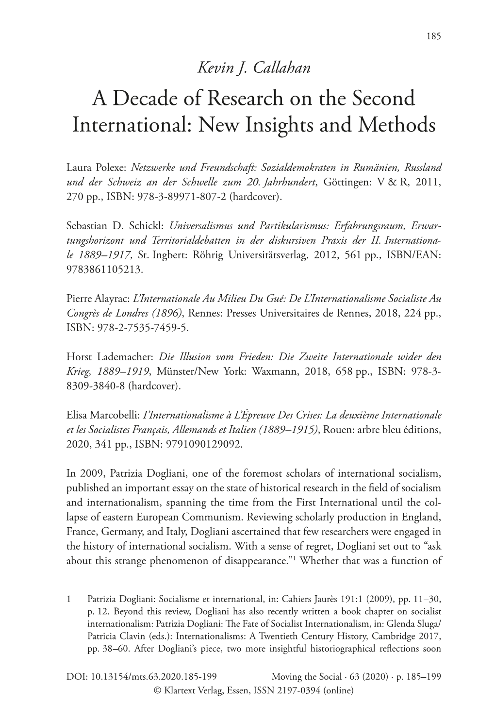 A Decade of Research on the Second International: New Insights and Methods