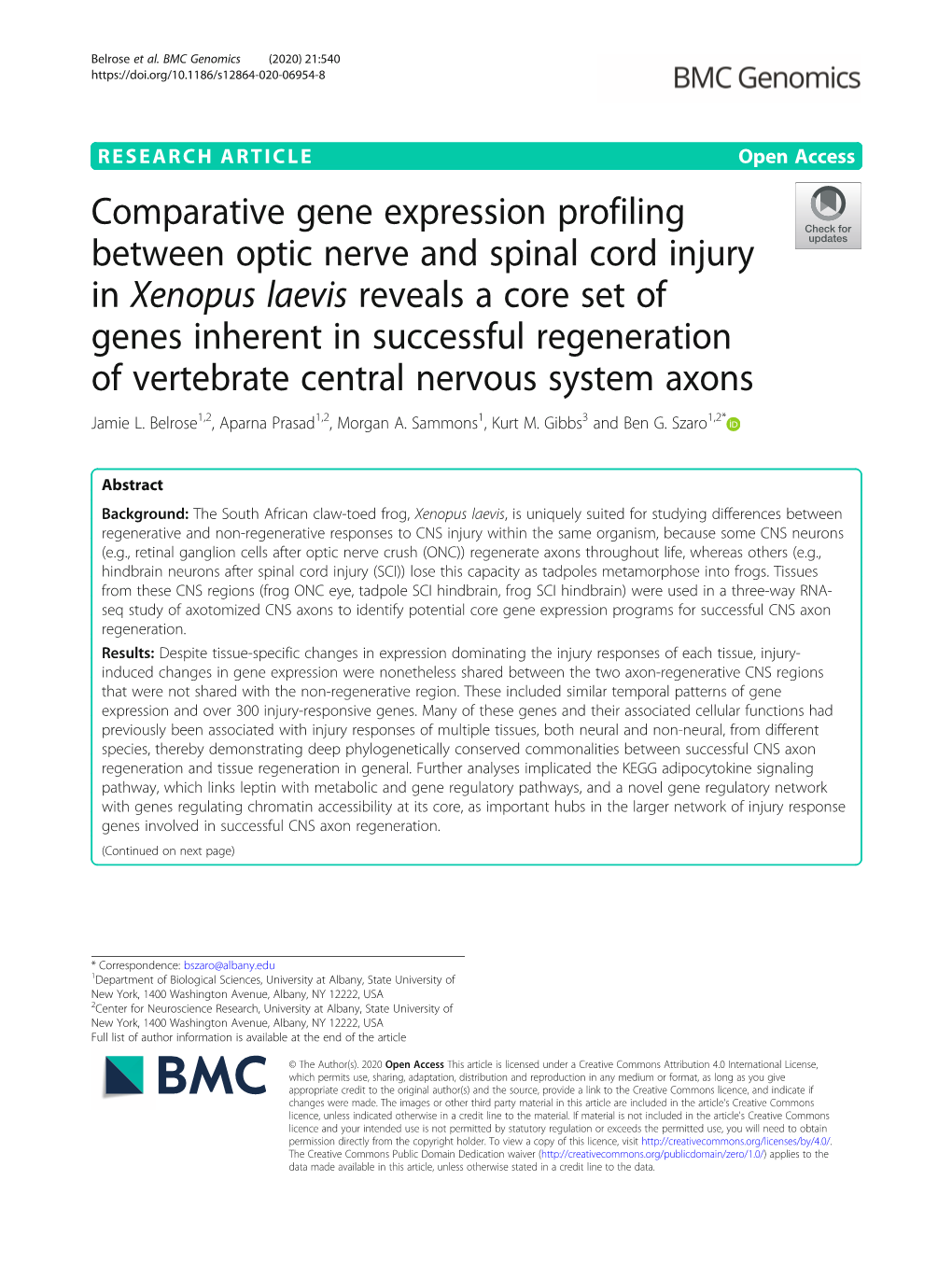 Comparative Gene Expression Profiling Between Optic Nerve And