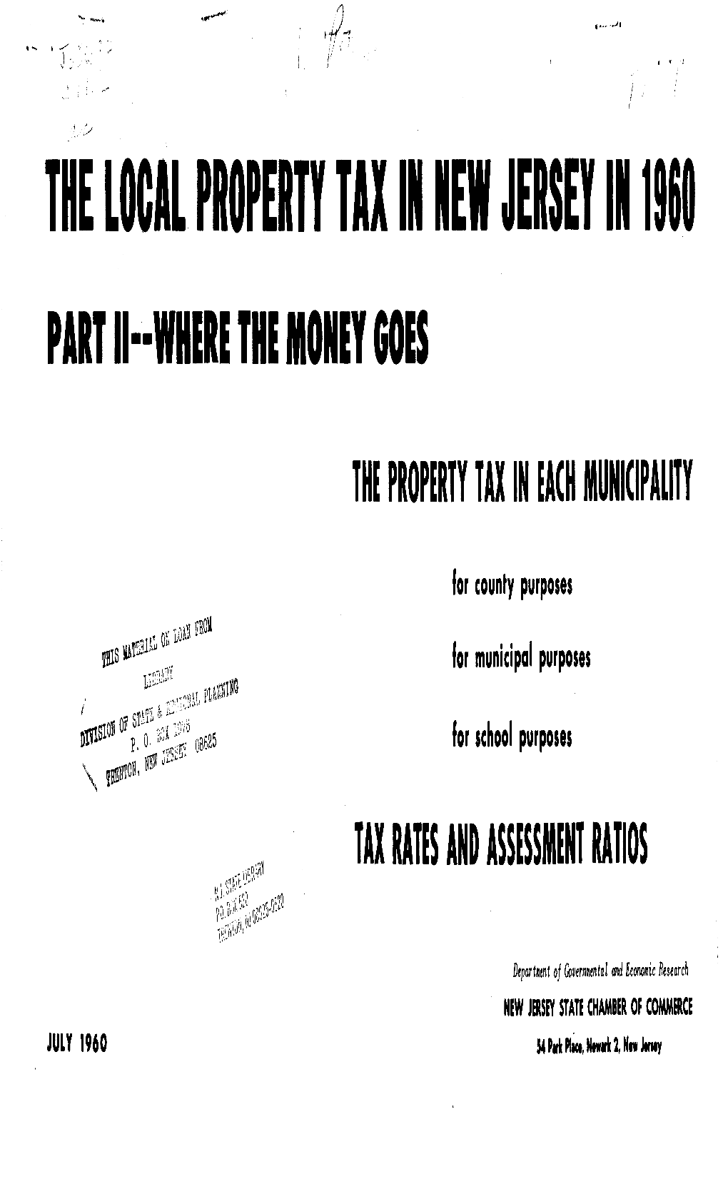 The Local Property Tax in New Jersey in 1960