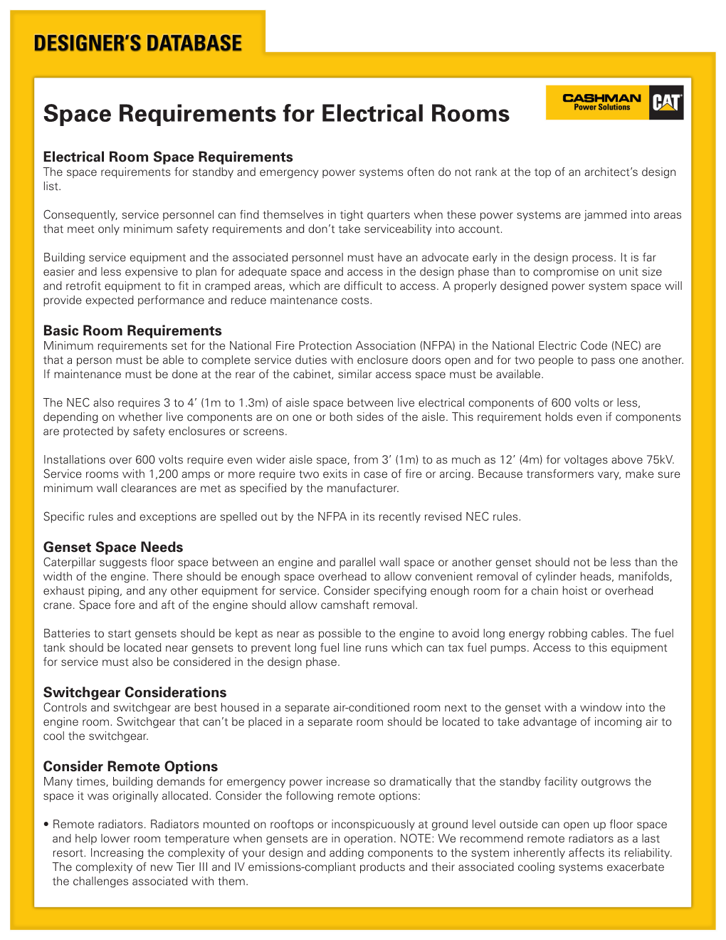 Space Requirements for Electrical Rooms