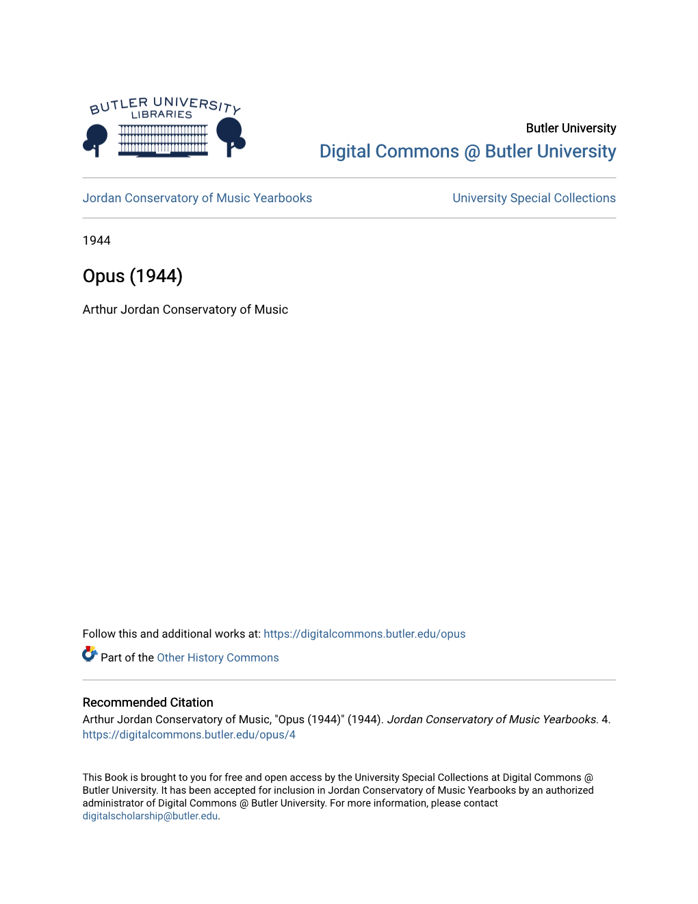 Digital Commons @ Butler University Opus (1944)