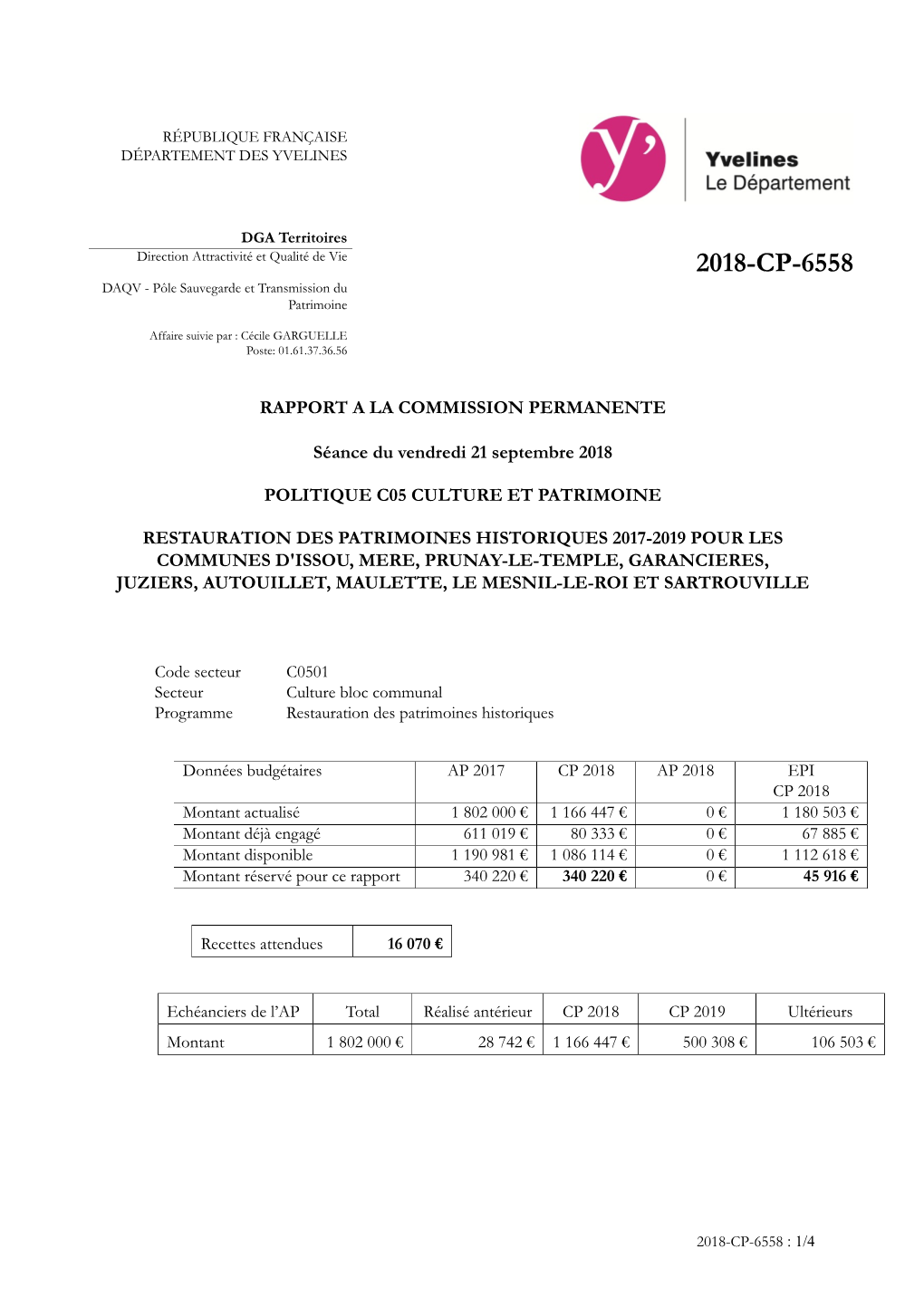 2018-CP-6558 DAQV - Pôle Sauvegarde Et Transmission Du Patrimoine