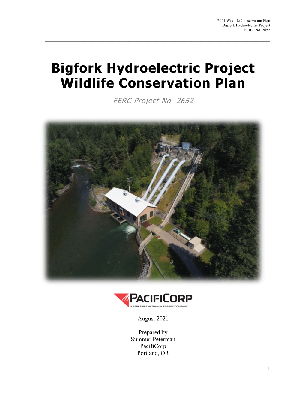 Wildlife Conservation Plan Bigfork Hydroelectric Project FERC No