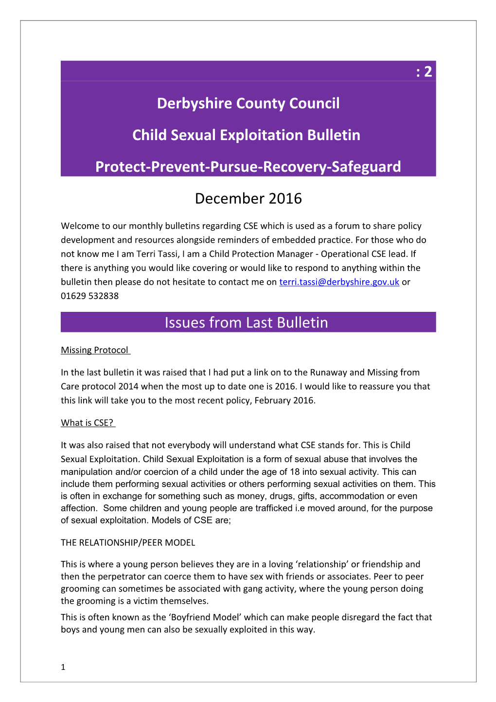 Child Sexual Exploitation Bulletin