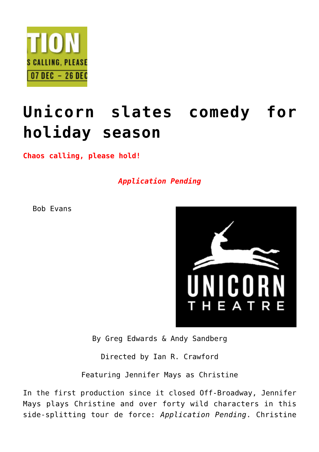 Unicorn Slates Comedy for Holiday Season