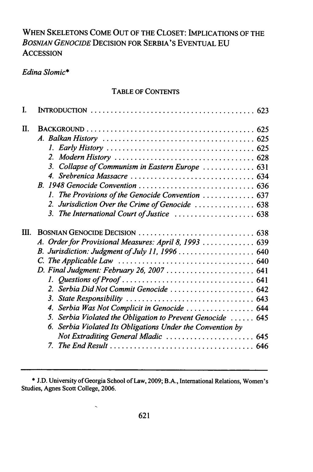 Implications of the Bosnian Genocide Decision for Serbia's Eventual Eu Accession