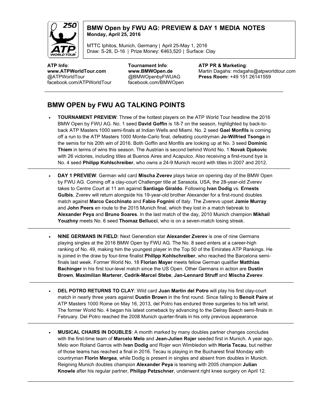 BMW OPEN by FWU AG TALKING POINTS