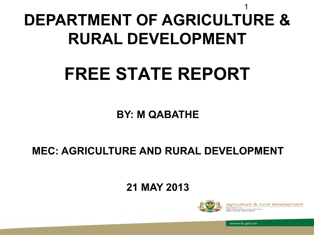 Department of Agriculture and Rural Development: Free State Report