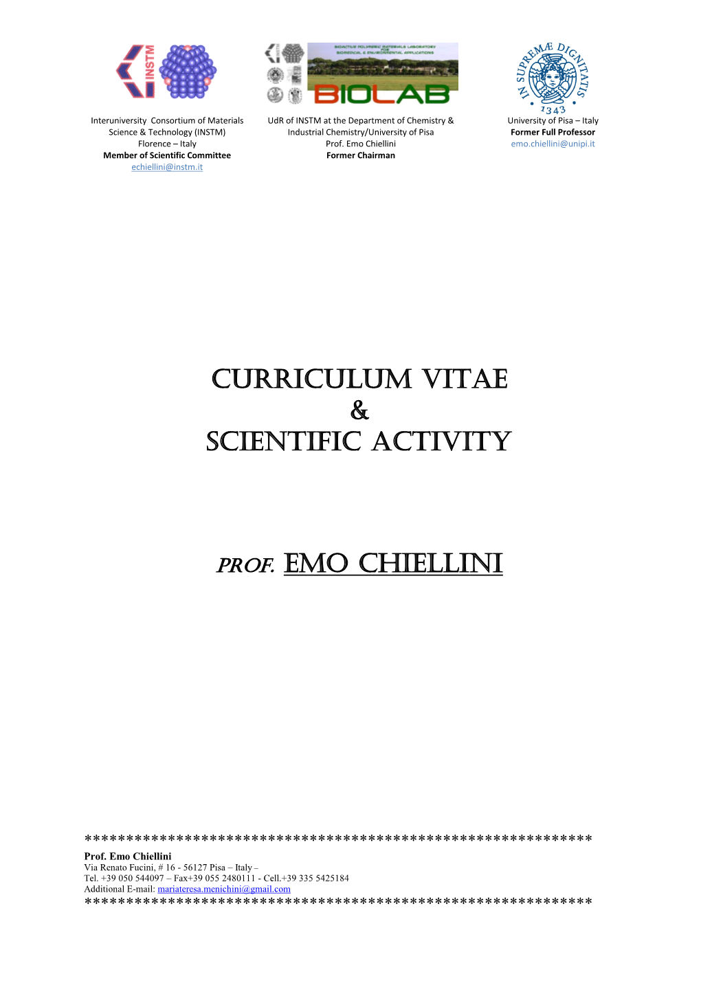 Curriculum Vitae & Scientific Activity