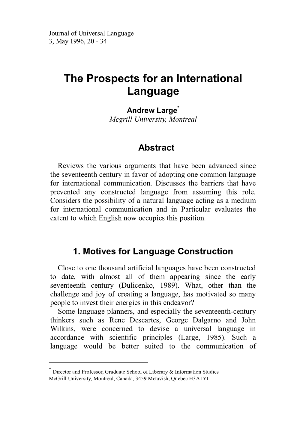 The Prospects for an International Language