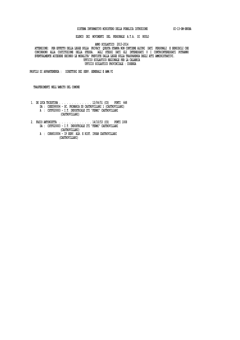 Sistema Informativo Ministero Della Pubblica Istruzione Si-13-Sm-Xnoba