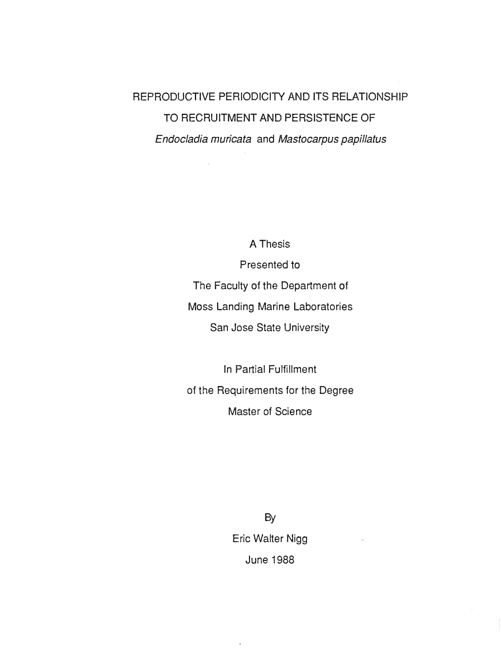 Reproductive Periodicity and Its Relationship To