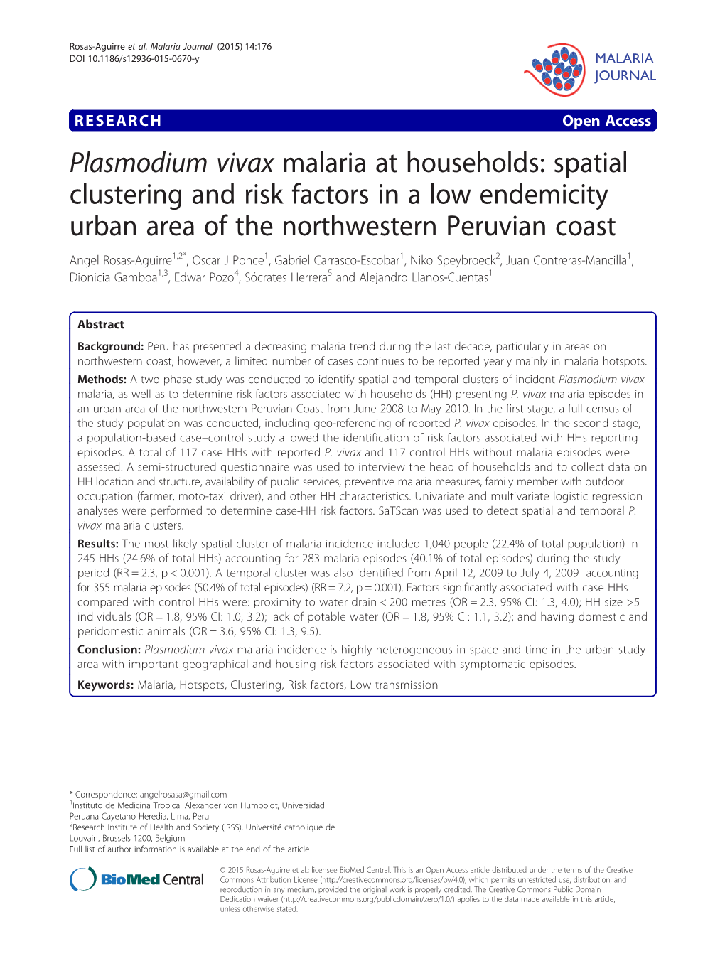 Plasmodium Vivax Malaria at Households: Spatial Clustering And