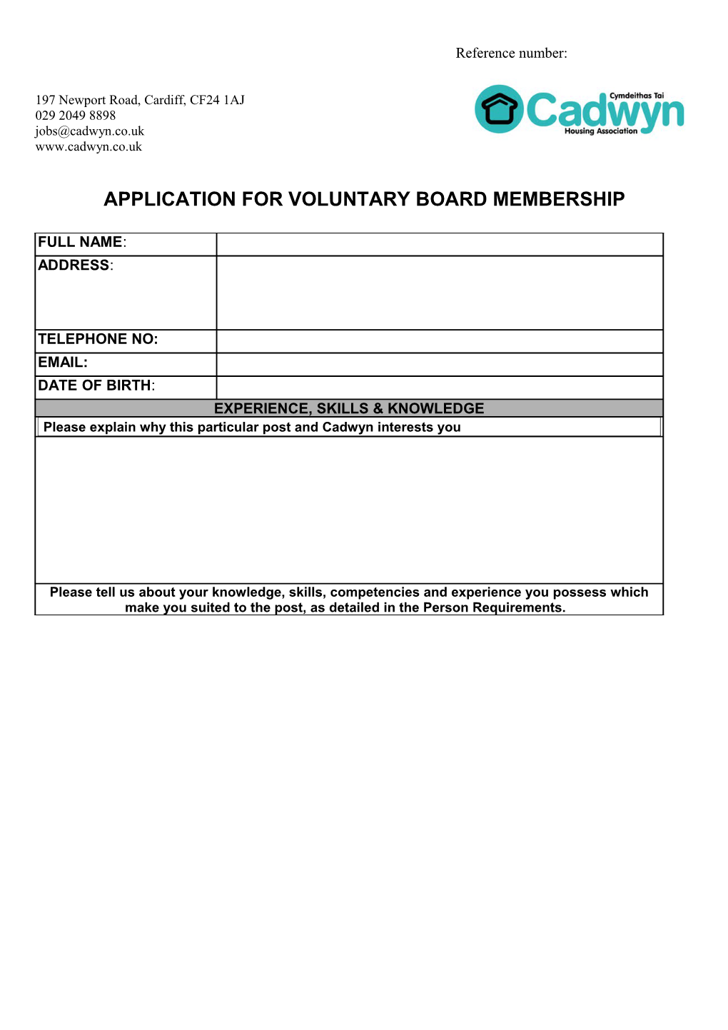 Application for Voluntary Board Membership