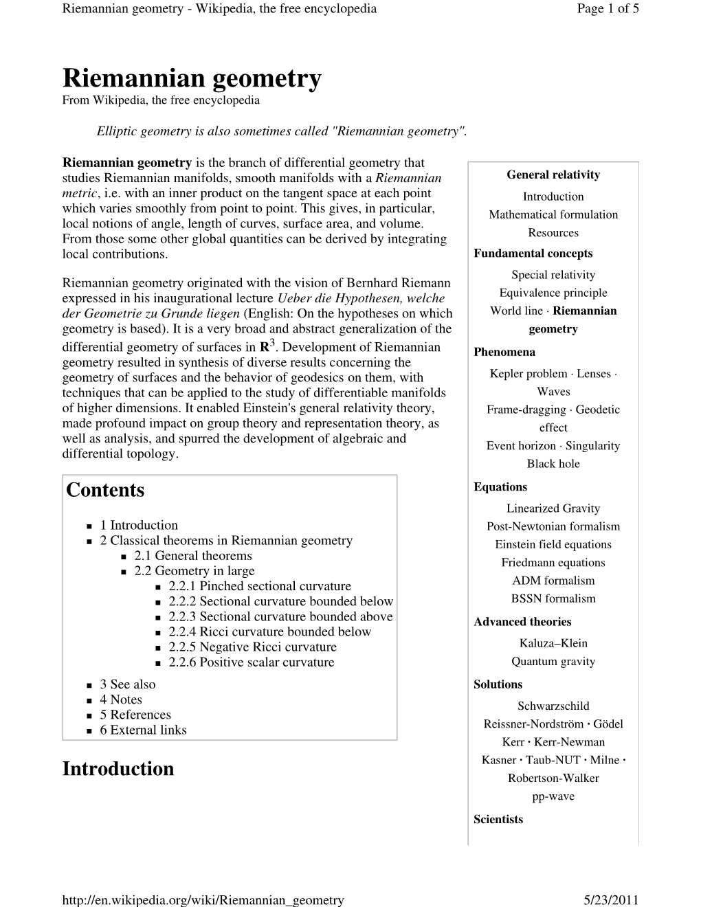 Riemannian Geometry - Wikipedia, the Free Encyclopedia Page 1 of 5