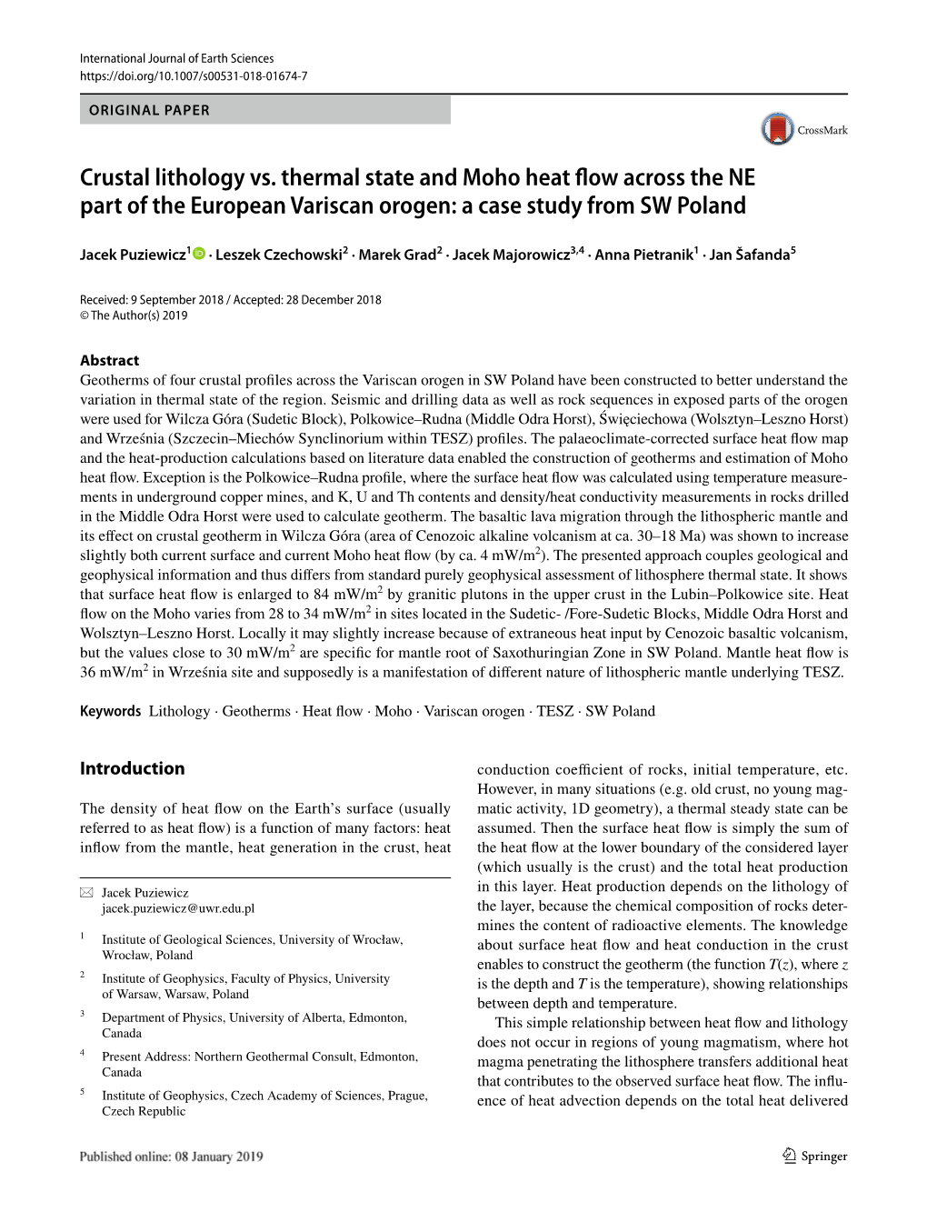 Crustal Lithology Vs. Thermal State and Moho Heat Flow Across the NE Part of the European Variscan Orogen: a Case Study from SW Poland