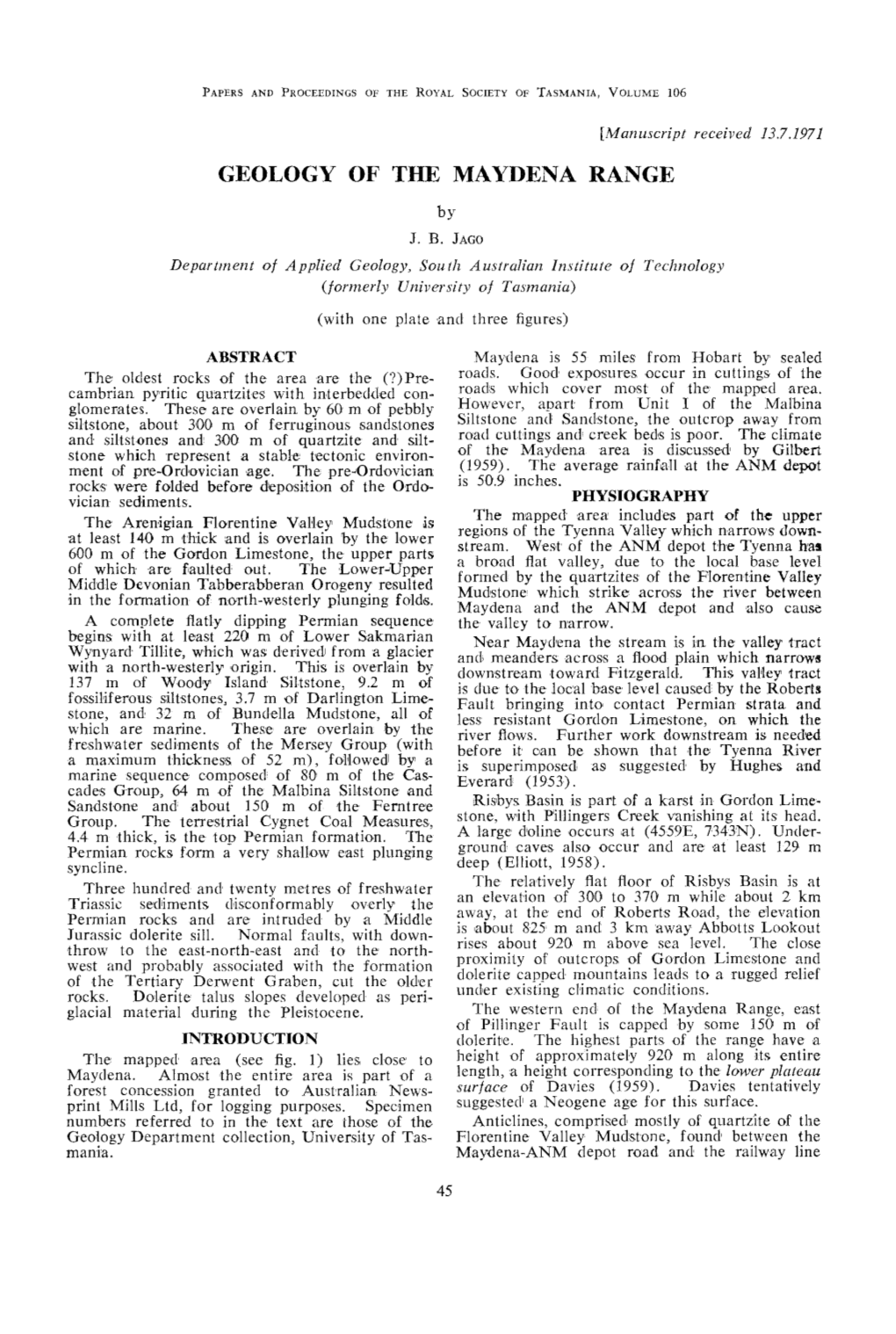 Geology of the Maydena Range