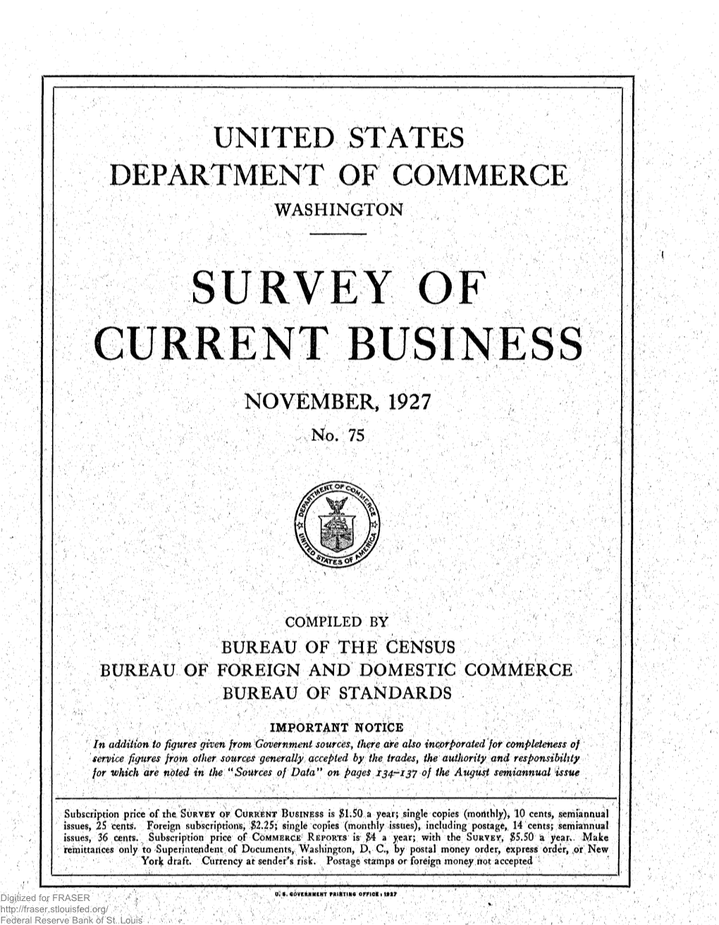 Survey of Current Business November 1927