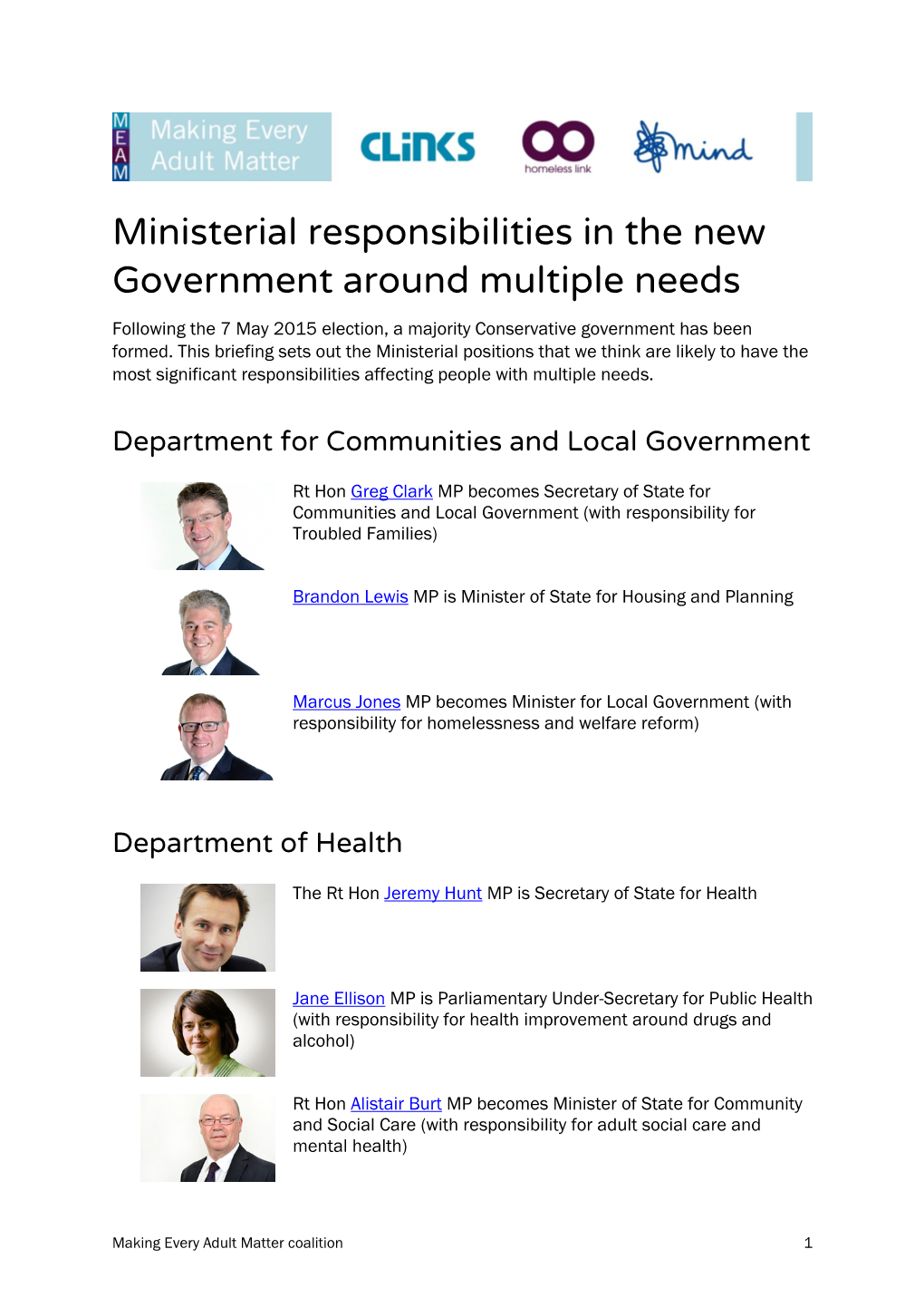 List of Ministerial Responsibilities