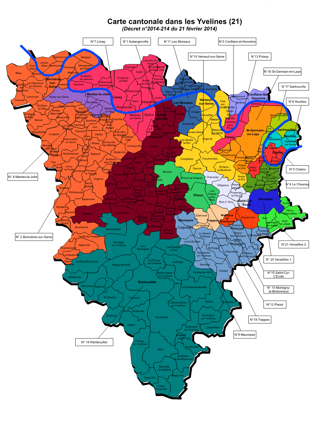 Carte Cantonale Dans Les Yvelines (21) (Décret N°2014-214 Du 21 Février 2014)