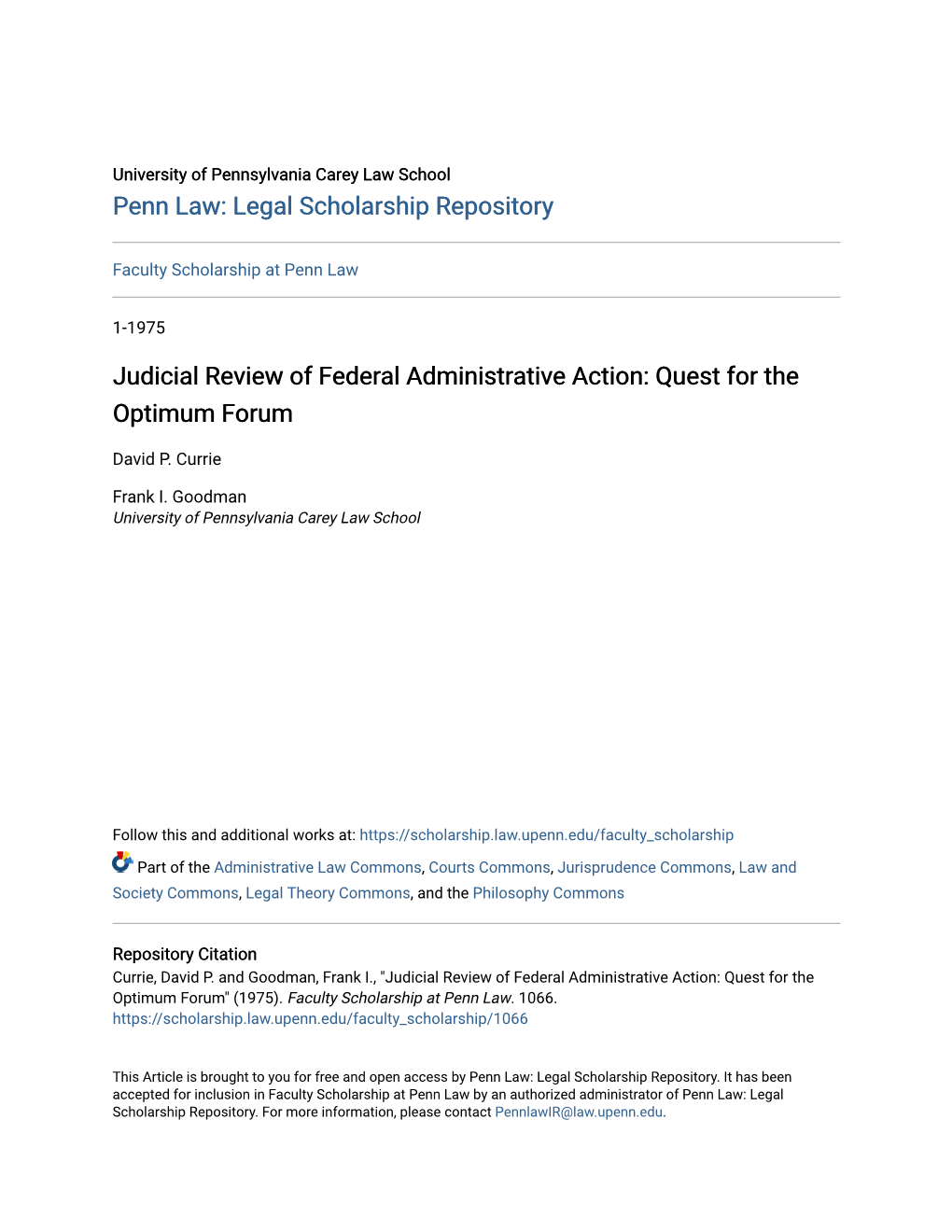 Judicial Review of Federal Administrative Action: Quest for the Optimum Forum