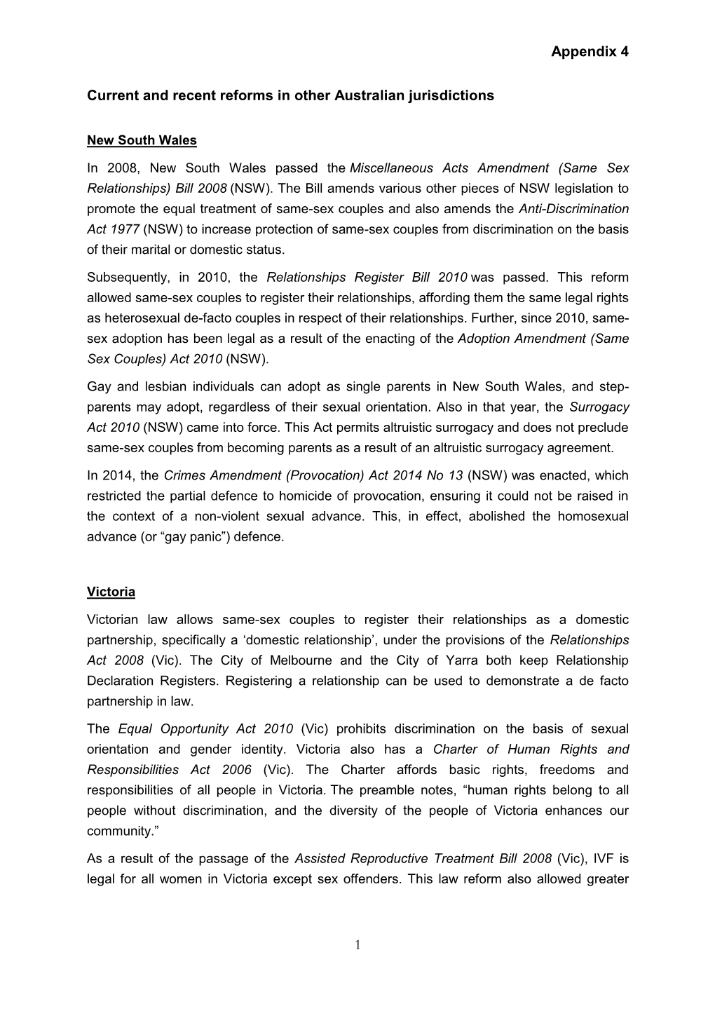 Appendix 4 1 Current and Recent Reforms in Other Australian