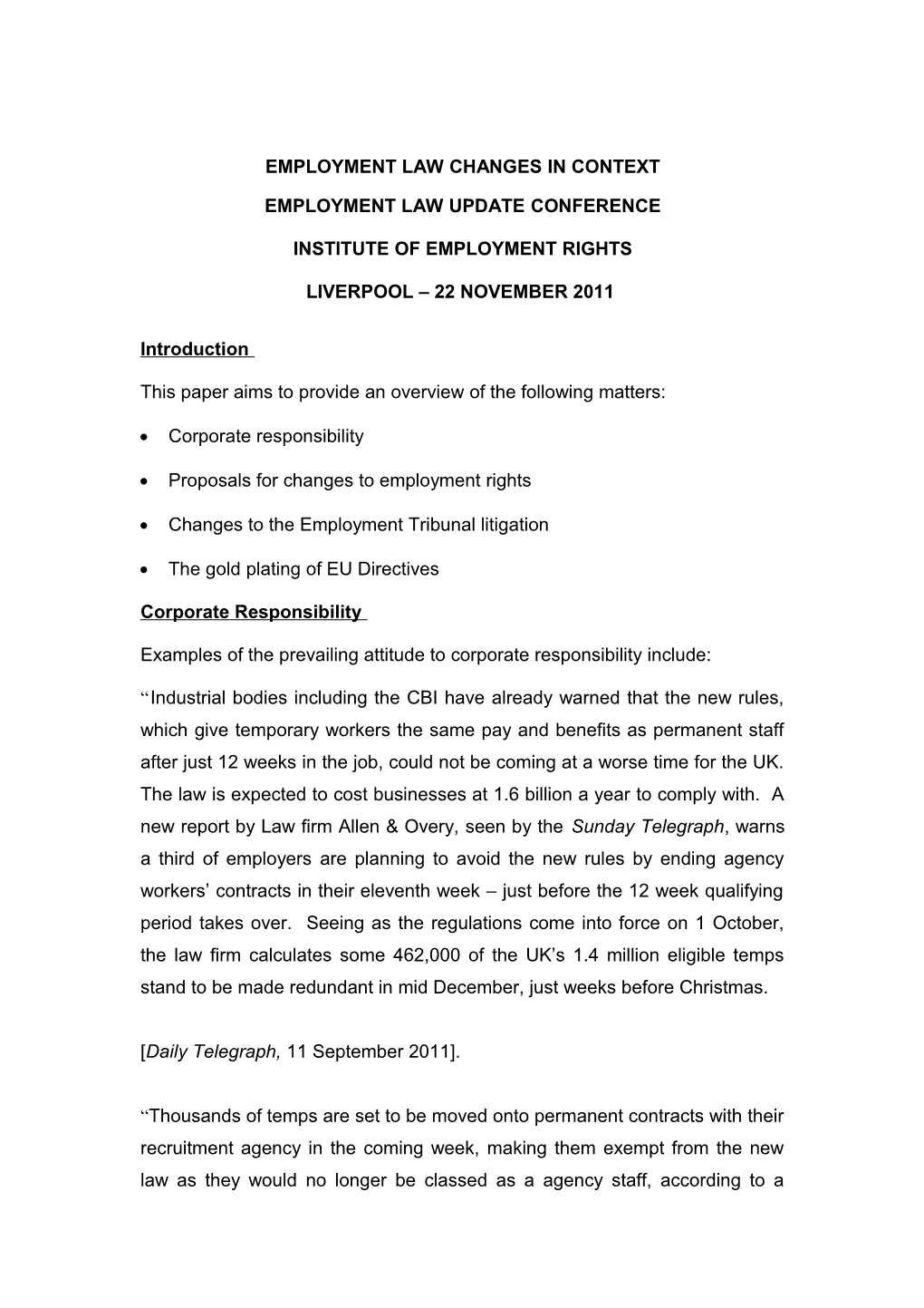 Employment Law Changes in Context