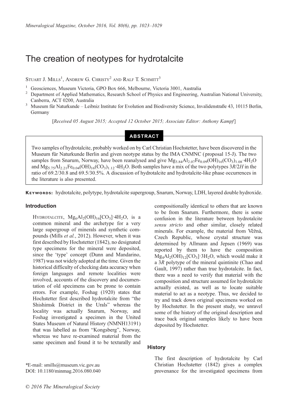 The Creation of Neotypes for Hydrotalcite