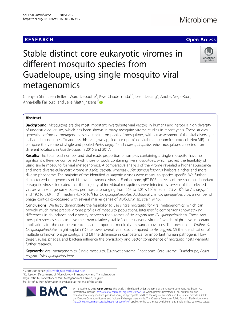 Stable Distinct Core Eukaryotic Viromes in Different Mosquito Species From
