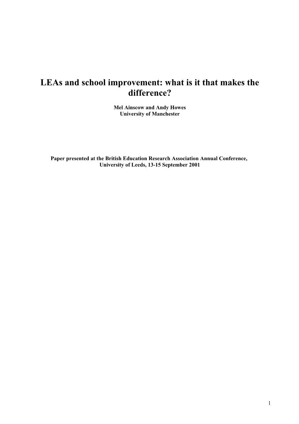 Leas and School Improvement: What Is It That Makes the Difference