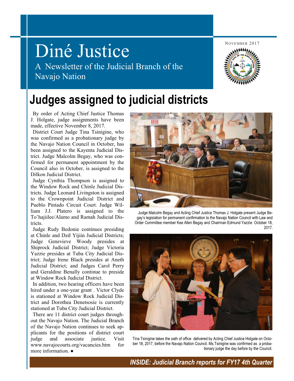 Diné Justice a Newsletter of the Judicial Branch of the Navajo Nation