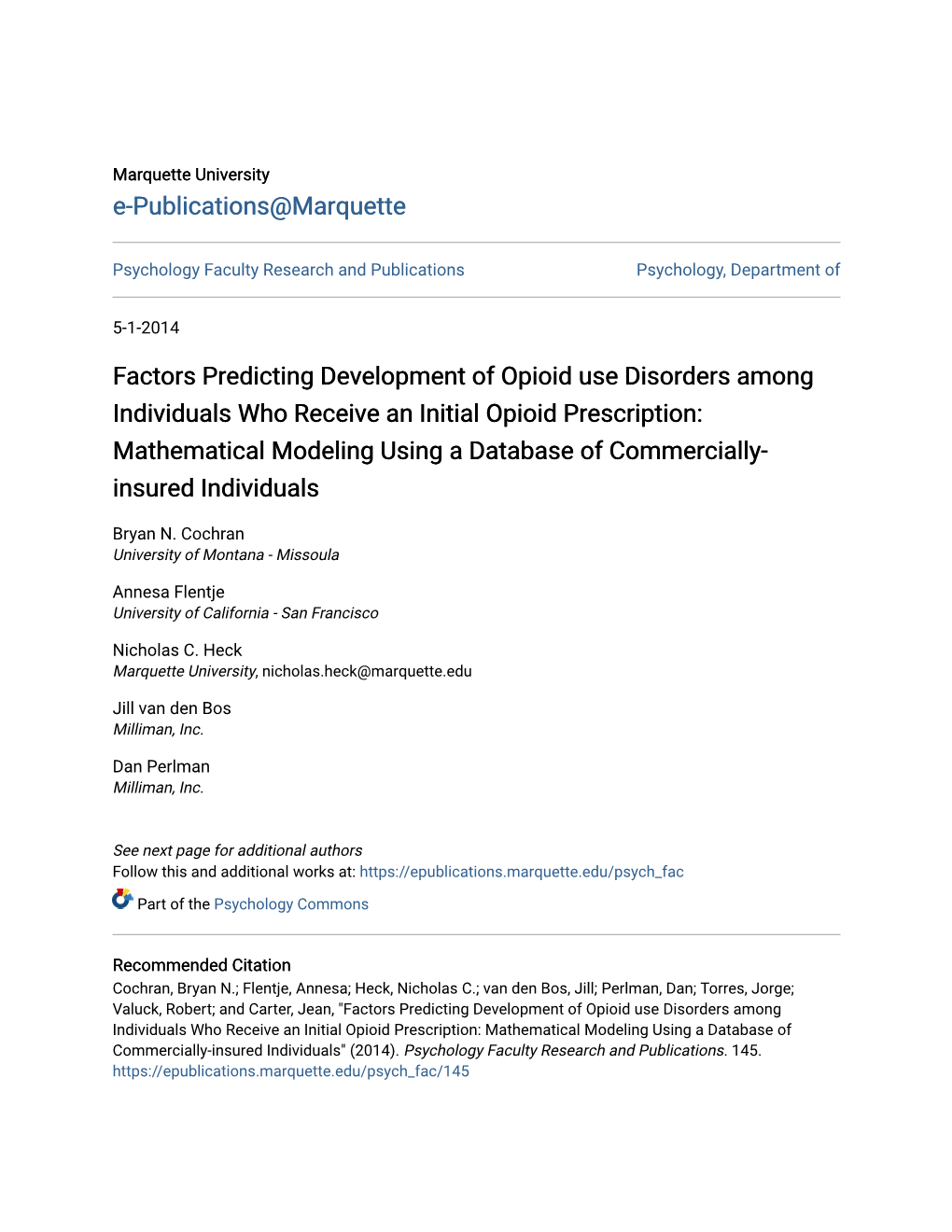 Factors Predicting Development of Opioid Use Disorders Among Individuals Who Receive an Initial Opioid Prescription: Mathematica