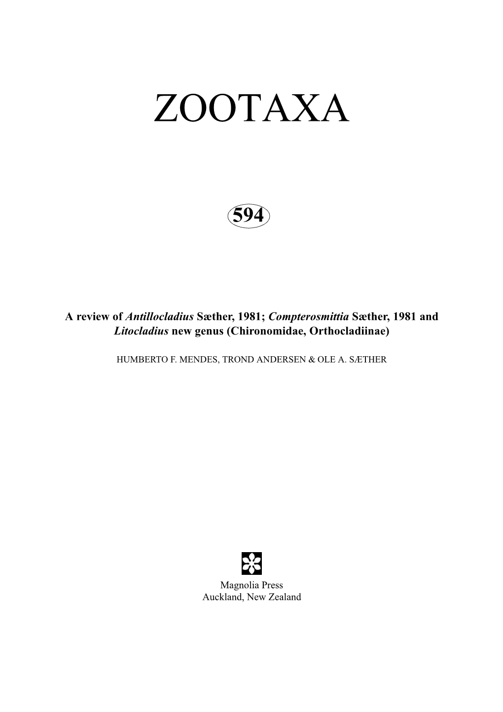 Zootaxa, Diptera, Chironomidae