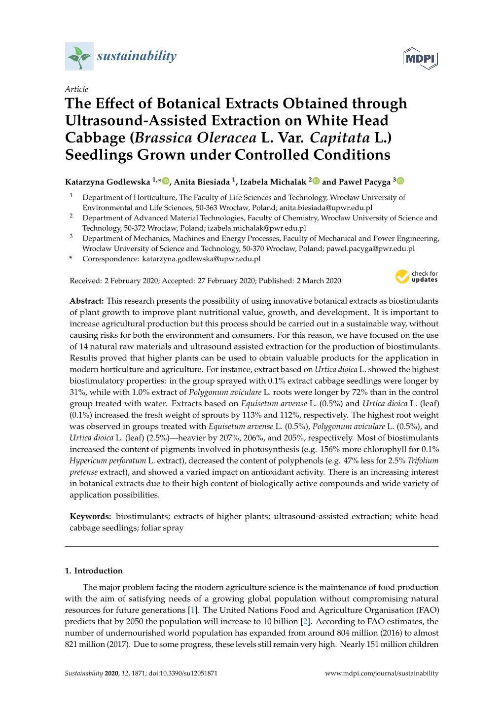 The Effect of Botanical Extracts Obtained Through