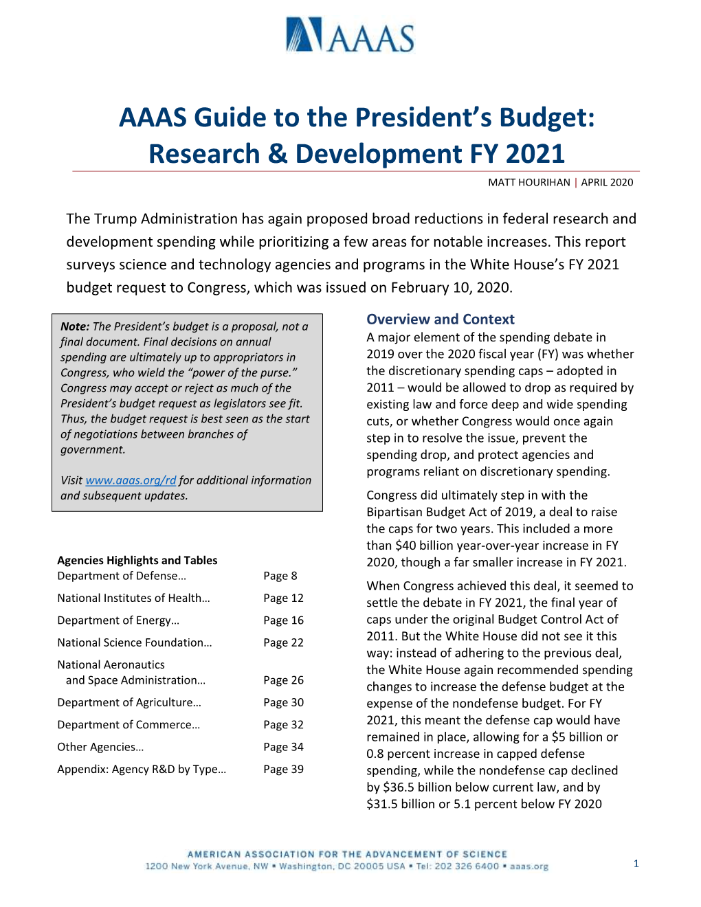 AAAS Guide to the President's Budget: Research & Development