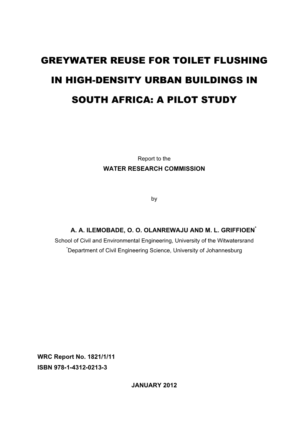 Greywater Reuse for Toilet Flushing in High-Density Urban Buildings in South Africa: a Pilot Study