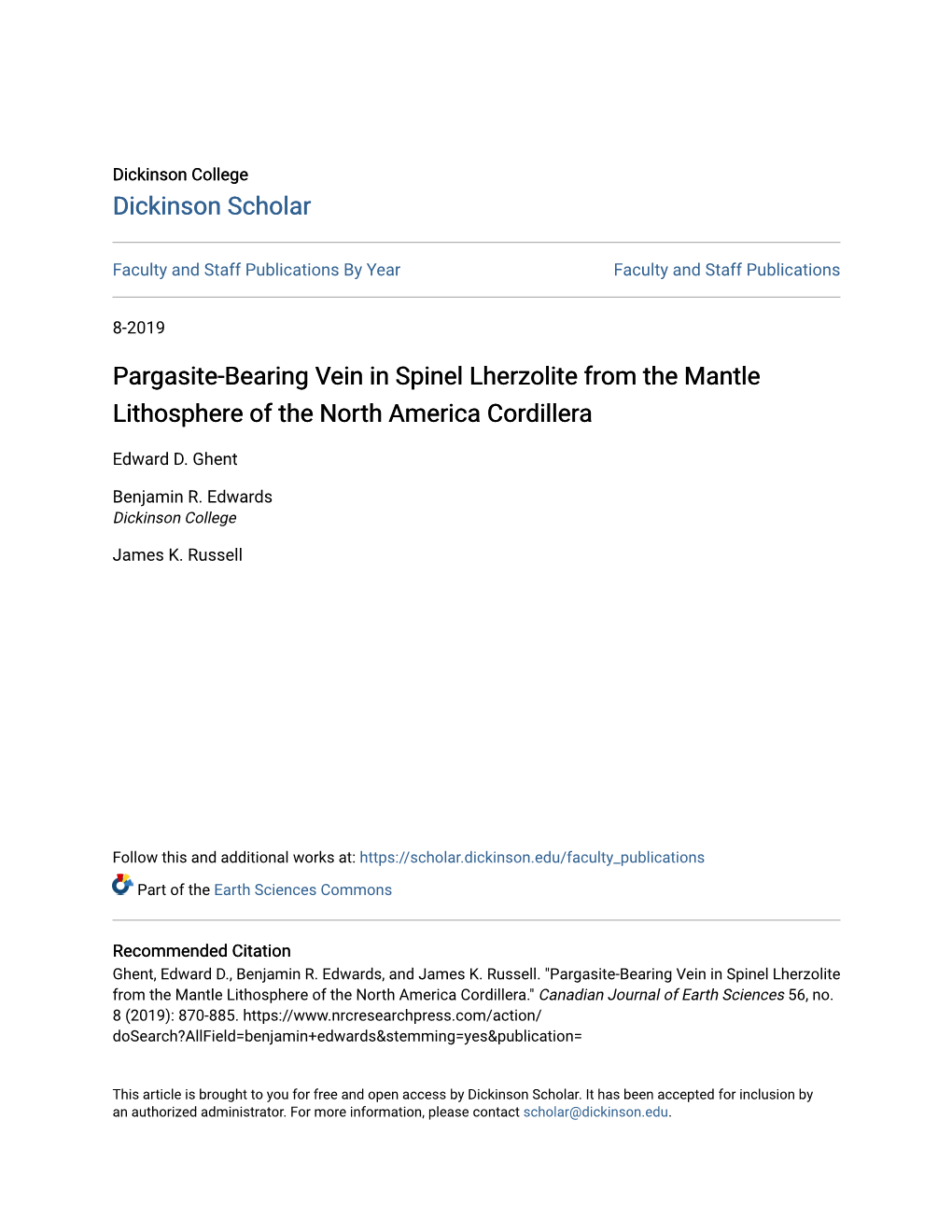 Pargasite-Bearing Vein in Spinel Lherzolite from the Mantle Lithosphere of the North America Cordillera