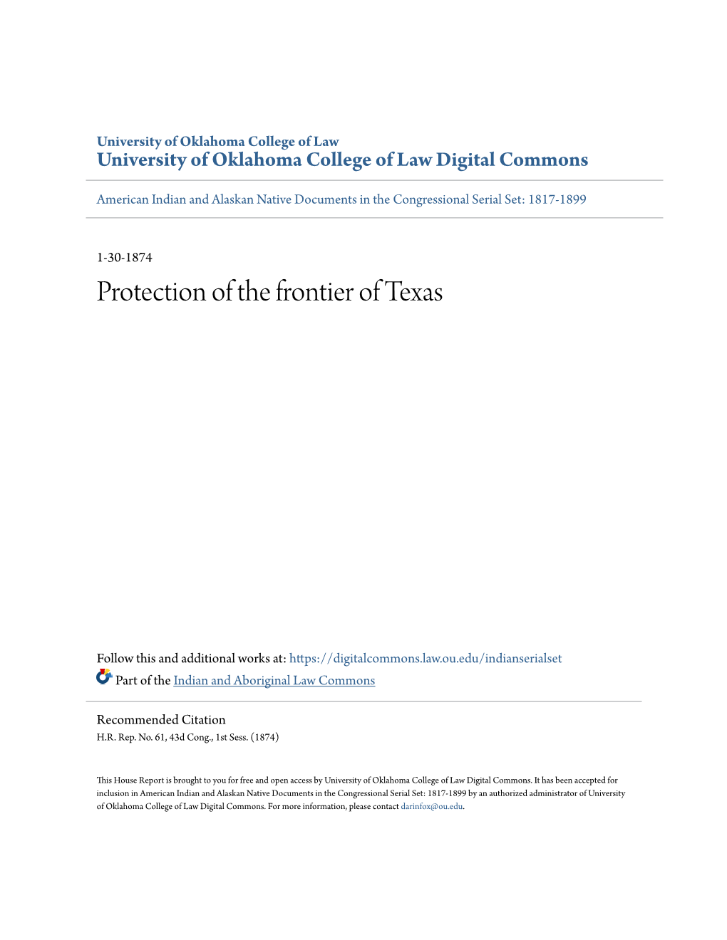 Protection of the Frontier of Texas