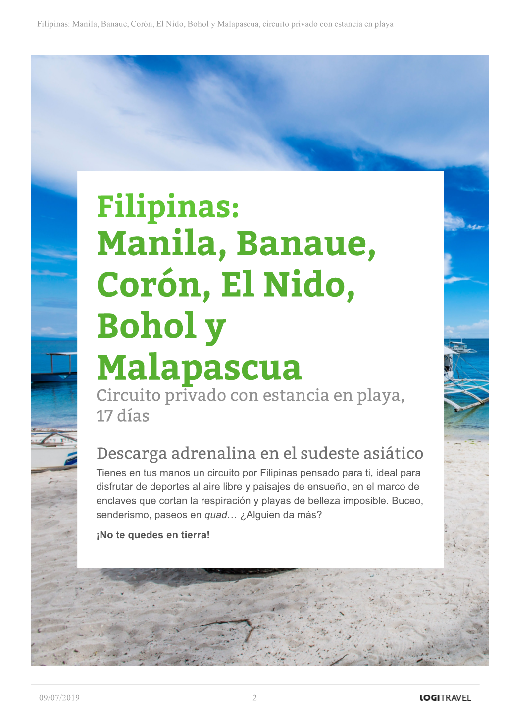 Manila, Banaue, Corón, El Nido, Bohol Y Malapascua, Circuito Privado Con Estancia En Playa