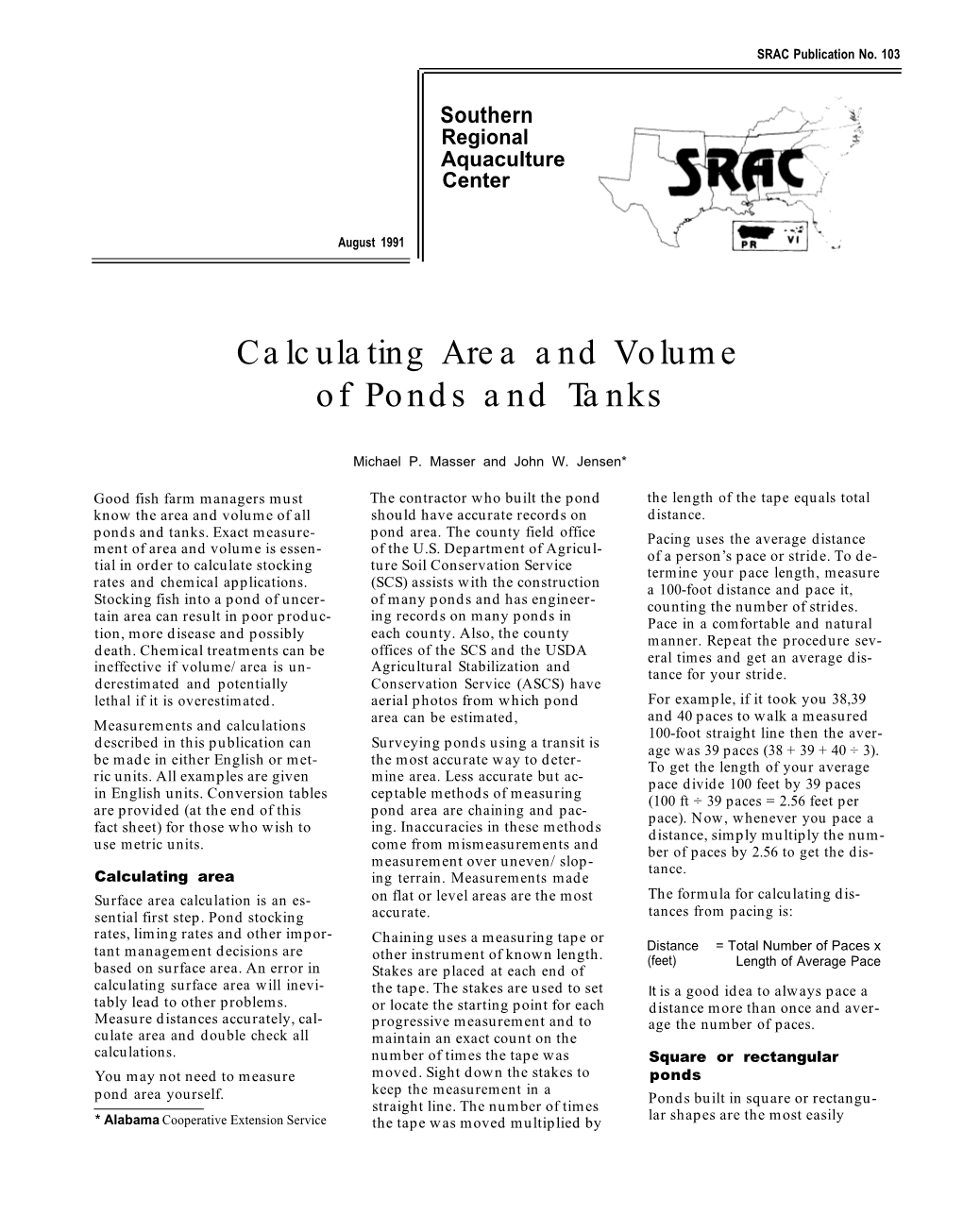 SRAC #103 Calculating Area and Volume of Ponds and Tanks