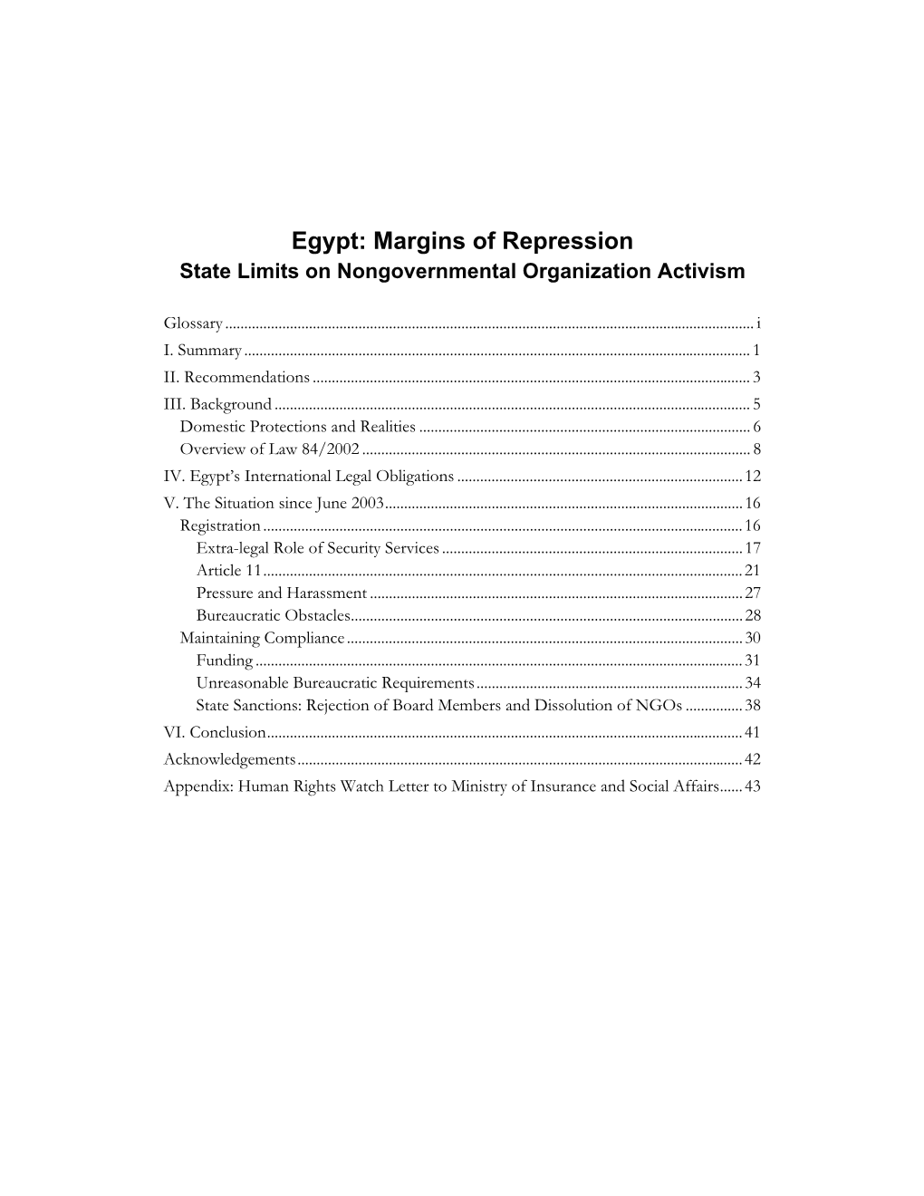 Egypt: Margins of Repression State Limits on Nongovernmental Organization Activism