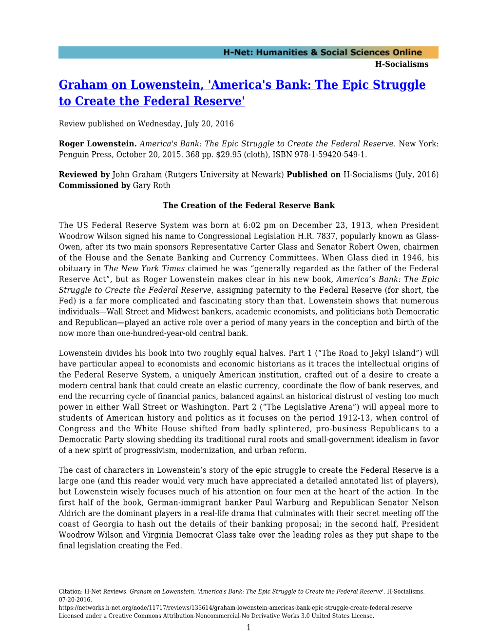 'America's Bank: the Epic Struggle to Create the Federal Reserve'