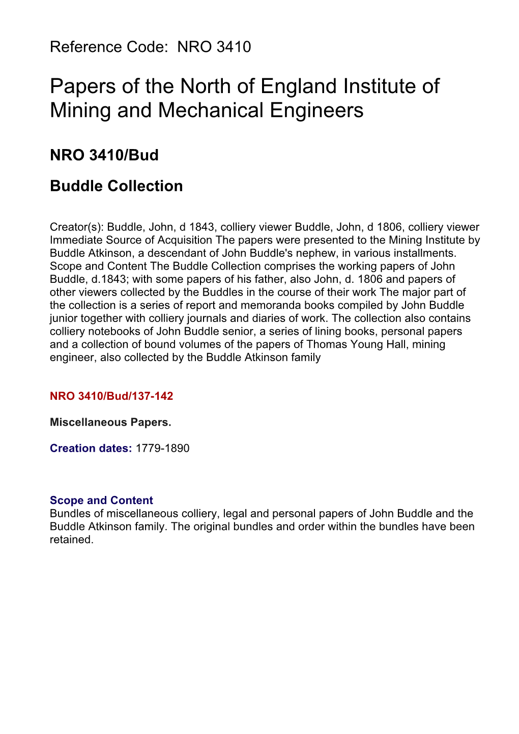 NRO 3410/Bud Buddle Collection