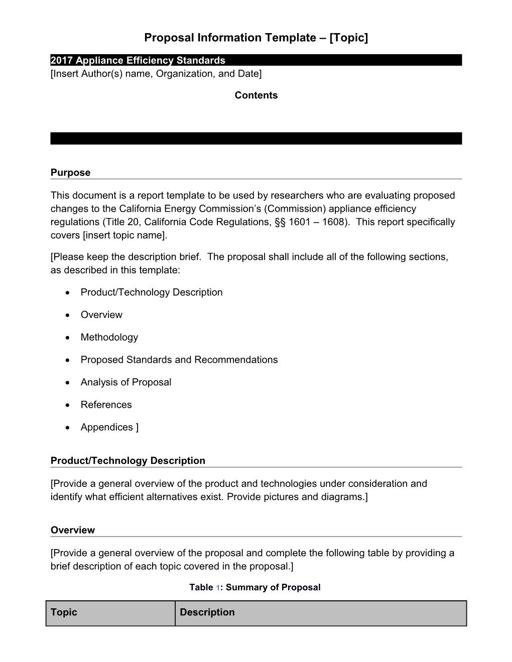 Proposal Information Template Topic