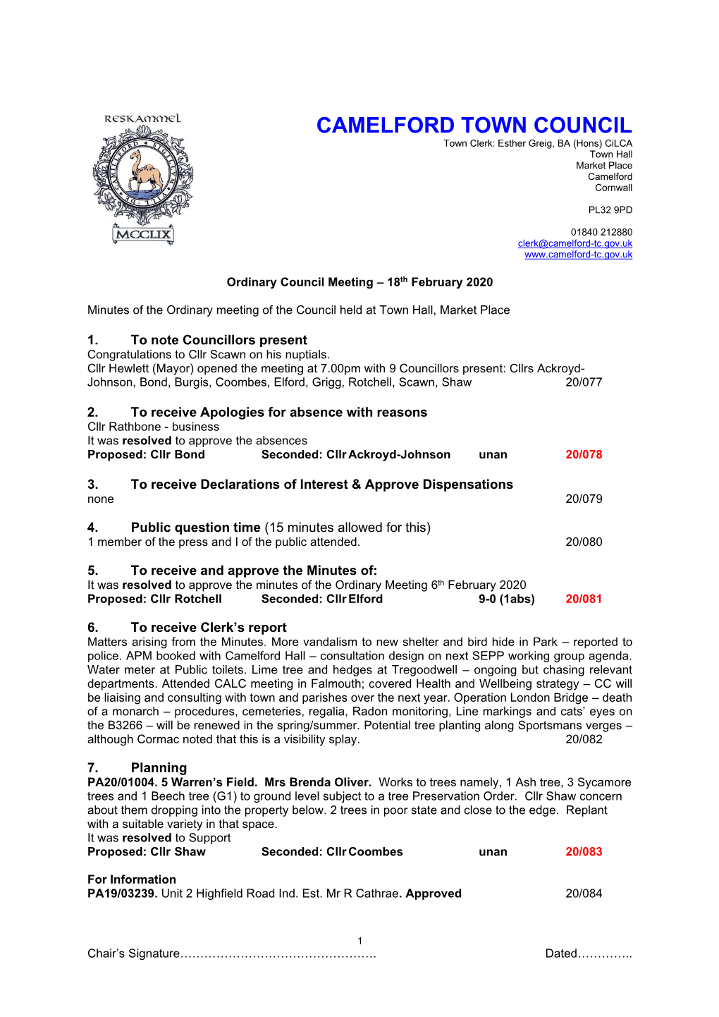 Download 18 February 2020 Minutes of the Council Meeting