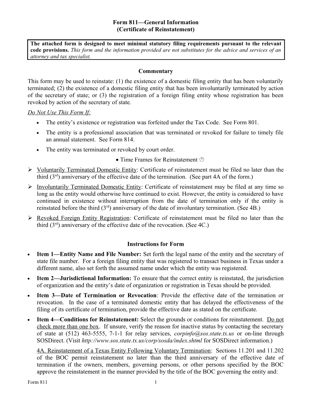 Form 201 General Information