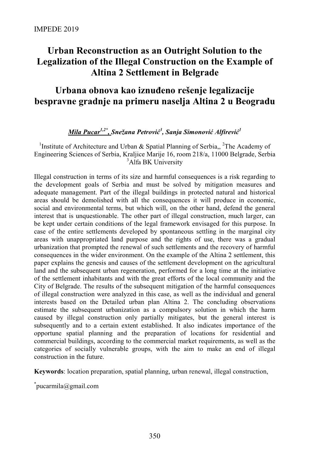 Urban Reconstruction As an Outright Solution to the Legalization of The