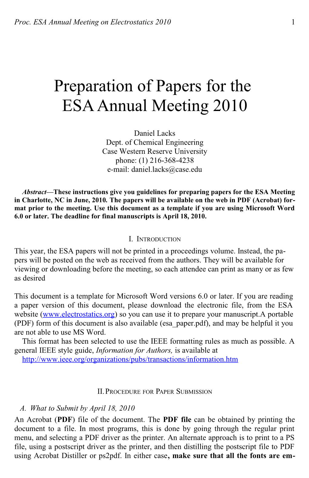 Proc. ESA Annual Meeting on Electrostatics 2010